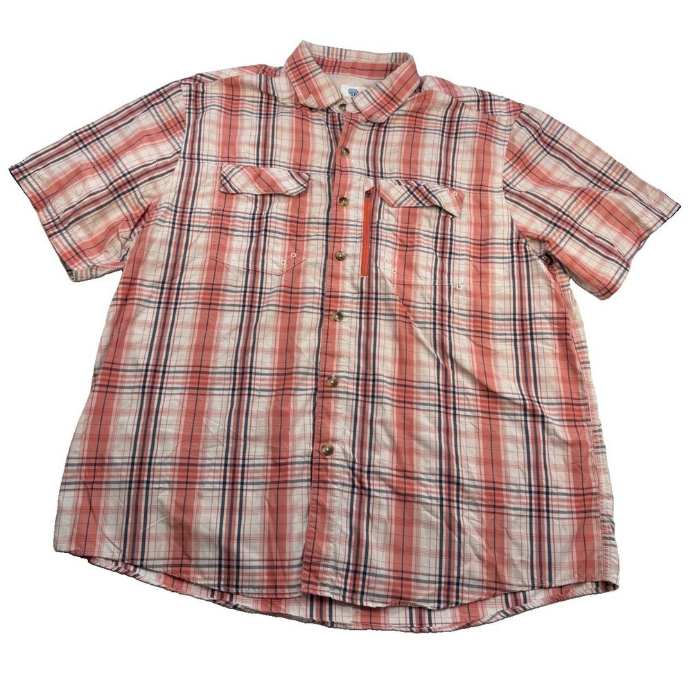 Nepallo XL Fishing Shirt Vented Plaid Quick Dry Short Sleeve Button Up Outdoor